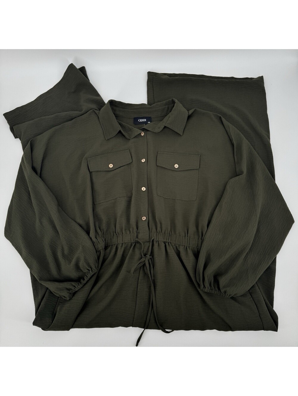 Cider Wide Leg Olive Green Utility Jumpsuit Button Plus Size Women’s Size 2XL